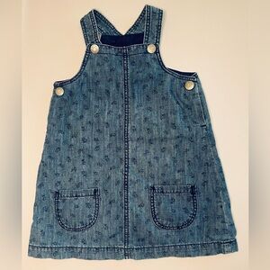 H&M Denim Overall Dress Toddler Size 12-18 Months Navy Flowery Print All Over